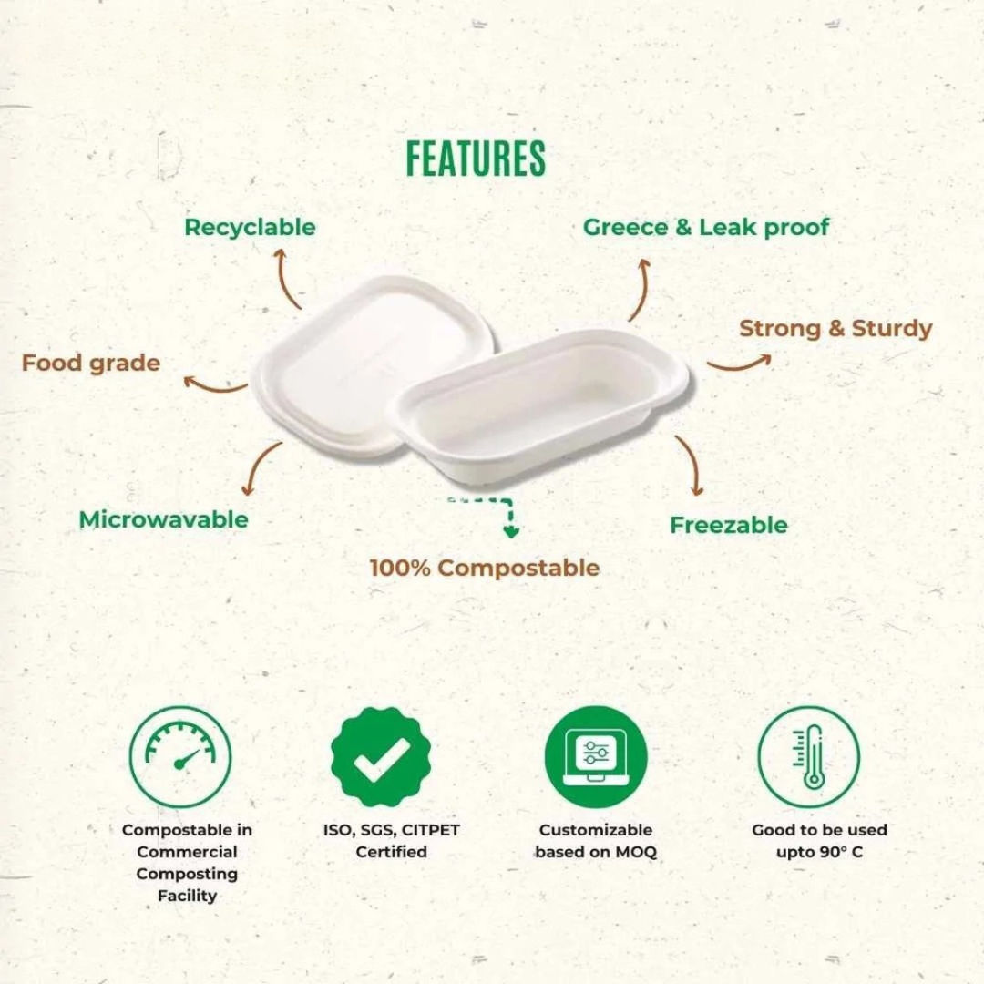 500 ML Container Oval With Lid Bagasse